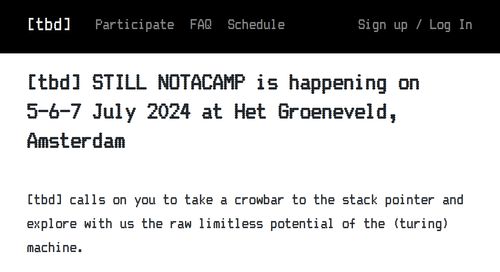 [tbd] STILL NOTACAMP is happening on 5-6-7 July at Het Groeneveld, Amsterdam

Screenshot of front page of the event.